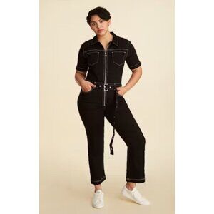 Warp + Weft Boiler PVG Wide-Leg Jumpsuit Black NWT Large